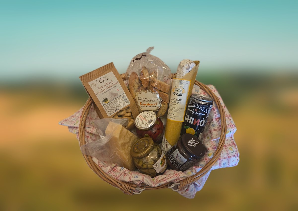 Geschenkkorb Pacco Personale mit Salame, Pecorino, Cantucci, Antipasti und Pasta